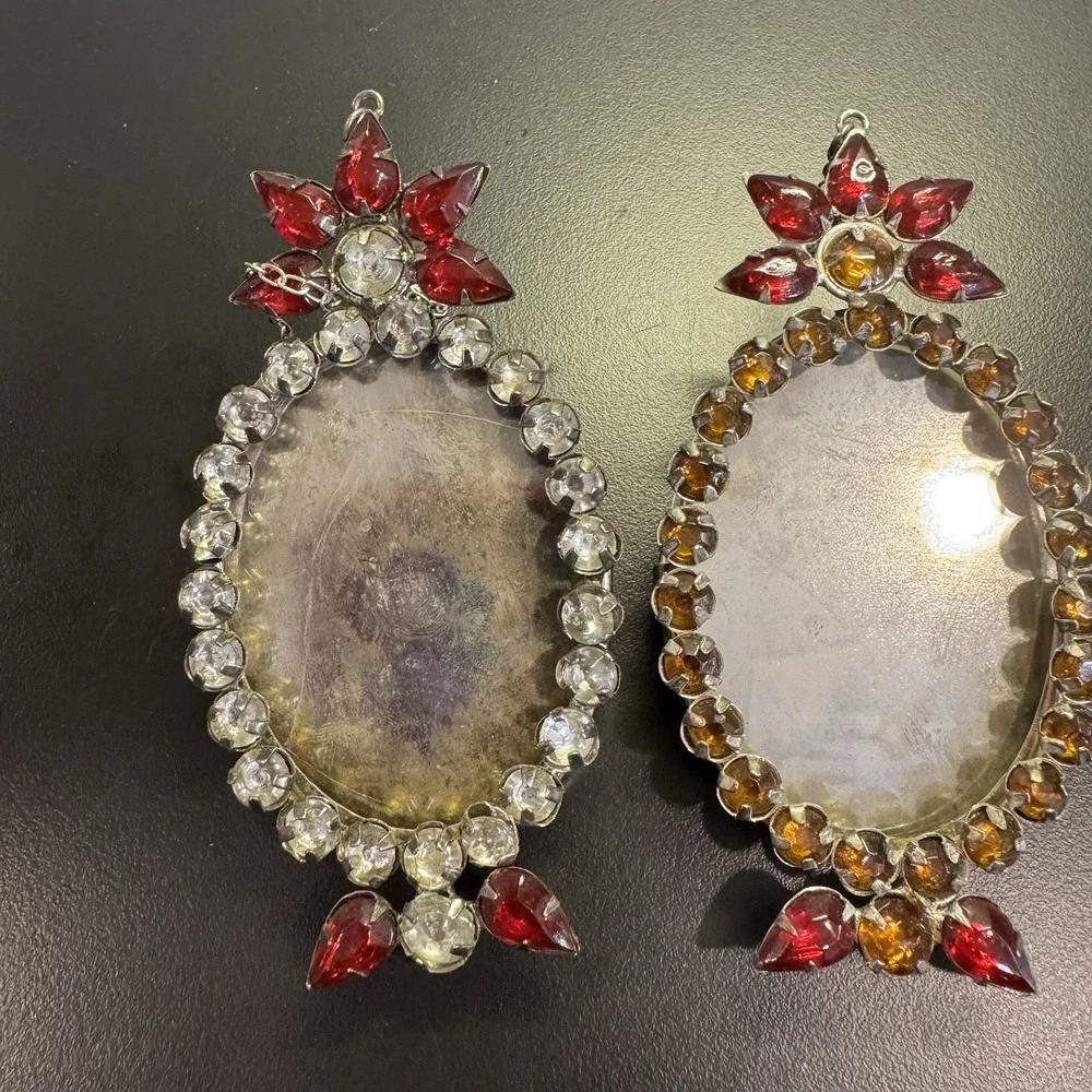 Vintage Rhinestone Bejeweled Oval‎ Picture Frame Set of 2 4